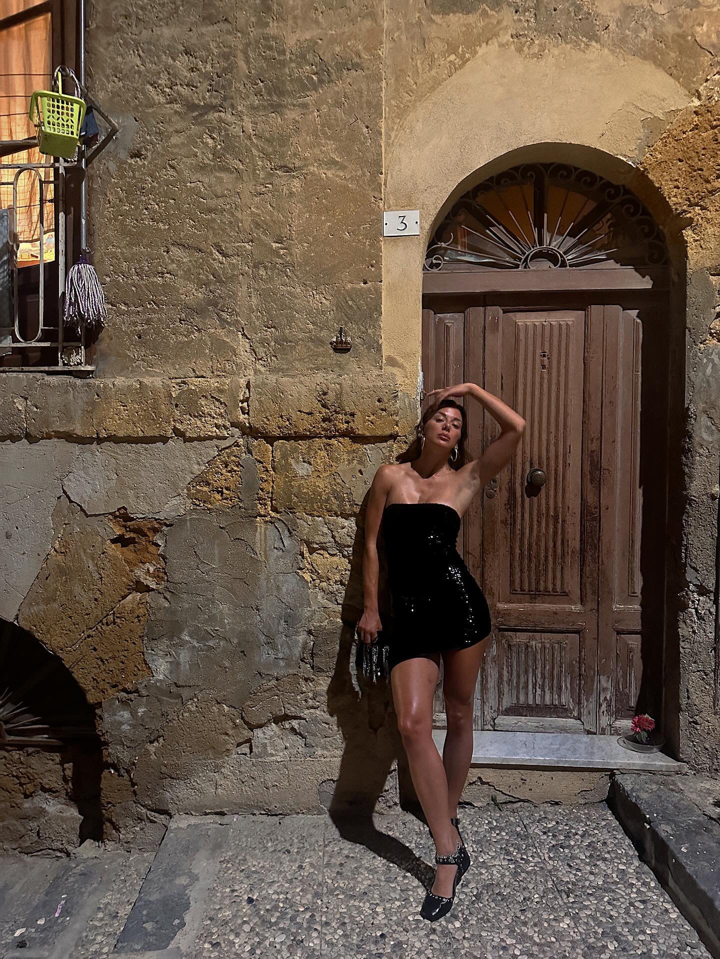 Elena Bonamico graces the streets of Palermo In our Sofia Sequin Mini Dress