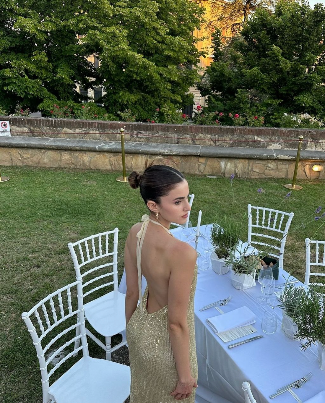 Jessica Bruno Shines in Our Olympia Sequin Long Dress at a Summer Gala
