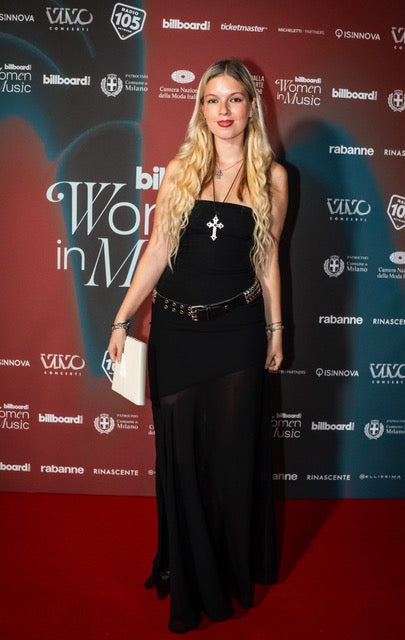 Julie Wozniak Radiates Elegance in Our Aria Gown at Billboard Italia Women in Music